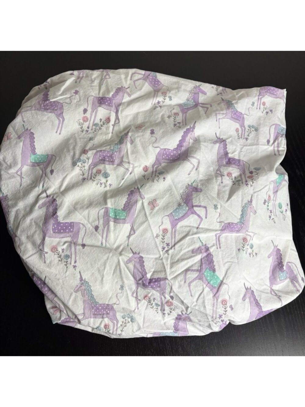 POTTERY BARN KIDS Twin Size Purple Unicorn Print Fitted Sheet